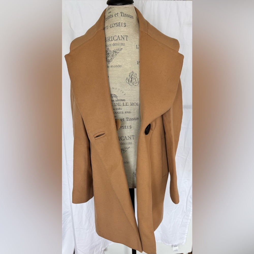 Per Se Women’s Wide Lapel Longline Wool Coat in Camel Sz 6